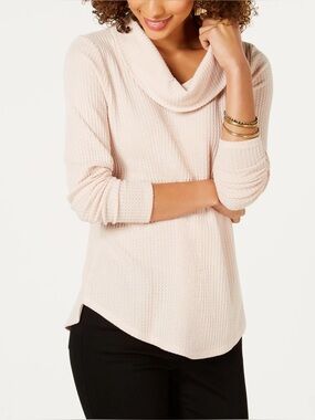 Style & Co | Women’s Blush Pink Cowl Neck Long Sleeve Waffle Knit Thermal Top XL